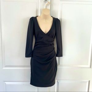 XS black, long sleeve body con V-neck dress